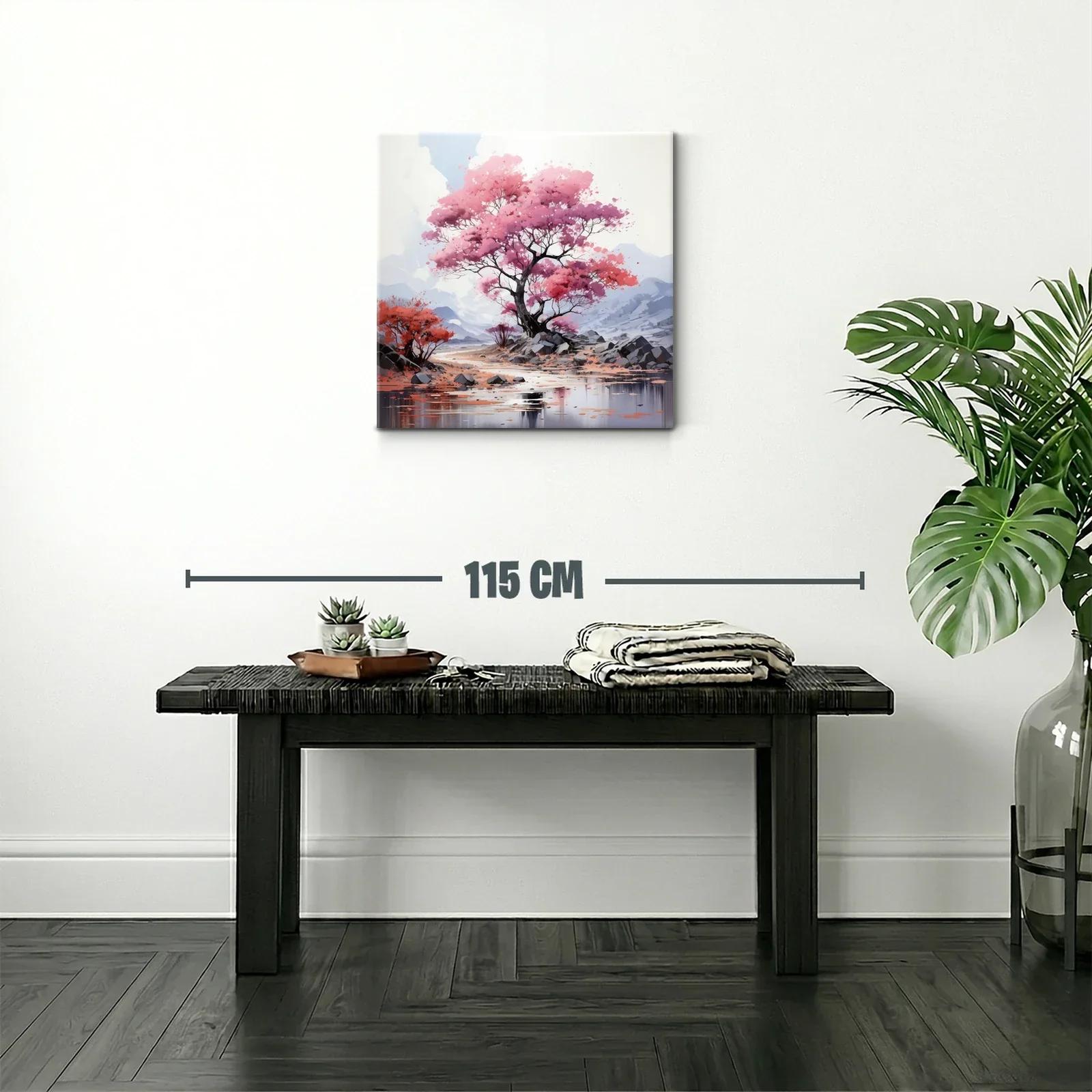 Árbol en flor sobre paisaje sereno y montaña azulada — miniatura 2