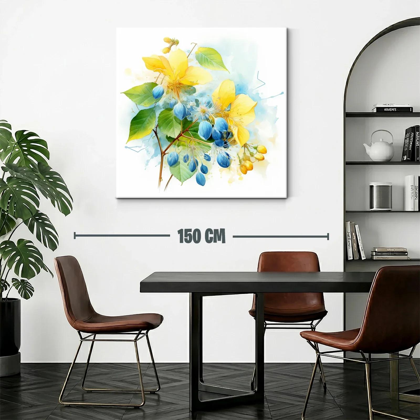 Cuadro floral en tonos vibrantes azul y amarillo — miniatura 2