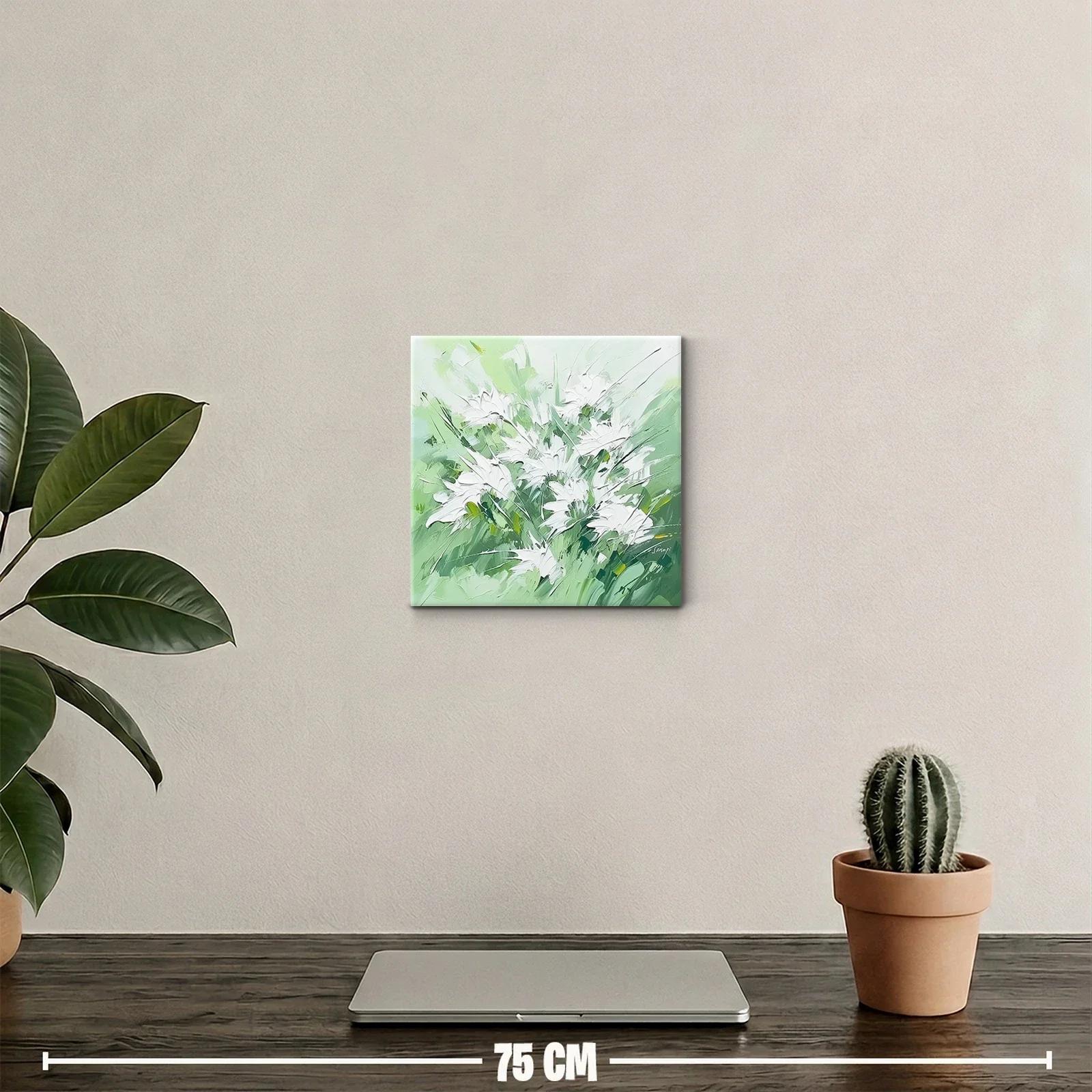 Cuadro decorativo con ramo de flores blancas en verdes suaves — miniatura 2