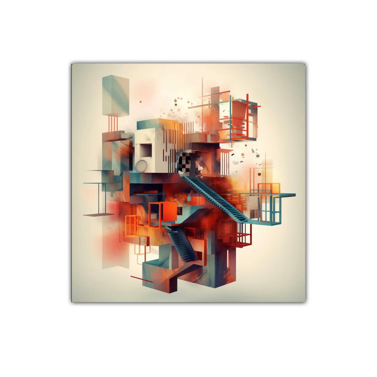 Composición abstracta con formas geométricas y escaleras en tonos cálidos — imagen principal