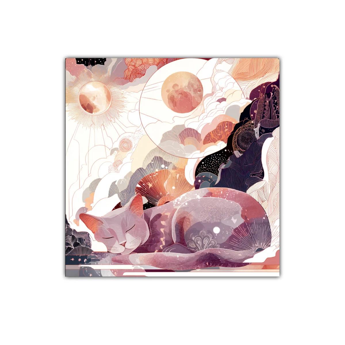 Sueño cósmico de un gato sereno en tonos cálidos — imagen principal