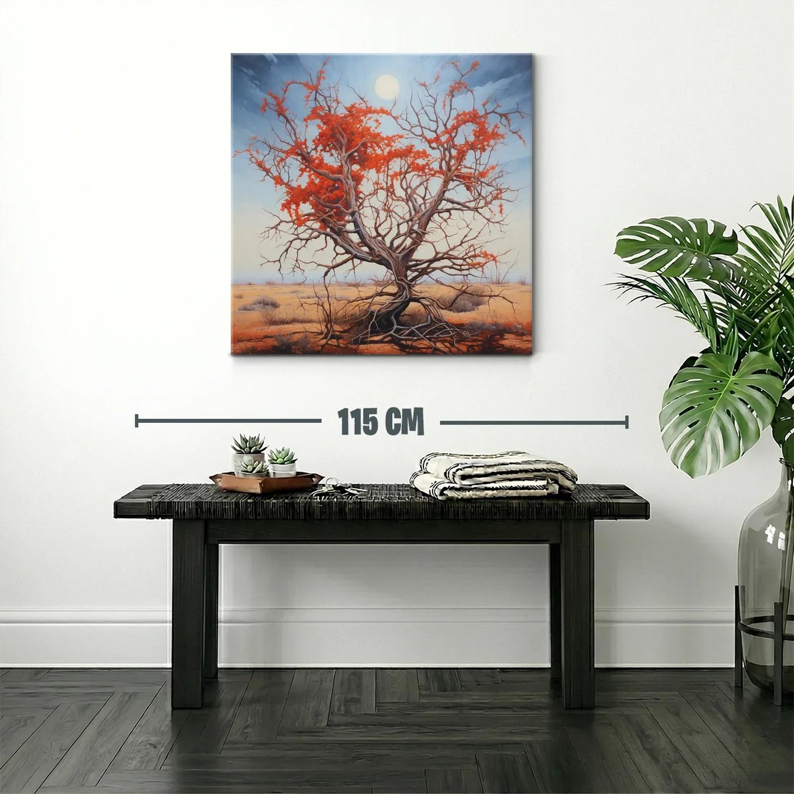 Árbol solitario con follaje rojo en paisaje desértico — miniatura 2