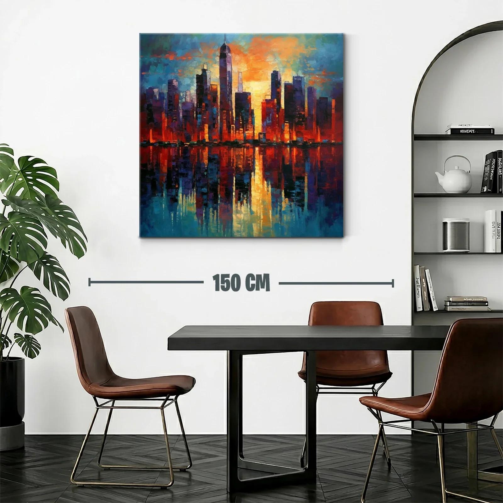 Atardecer vibrante sobre skyline urbano con reflejos dorados — miniatura 2