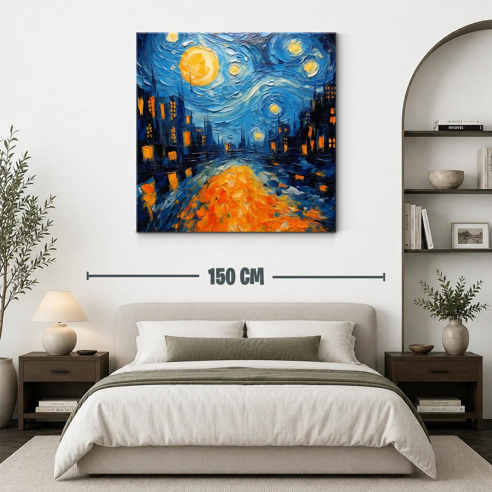 Calle nocturna iluminada en tonos azules y naranjas vibrantes — miniatura 3
