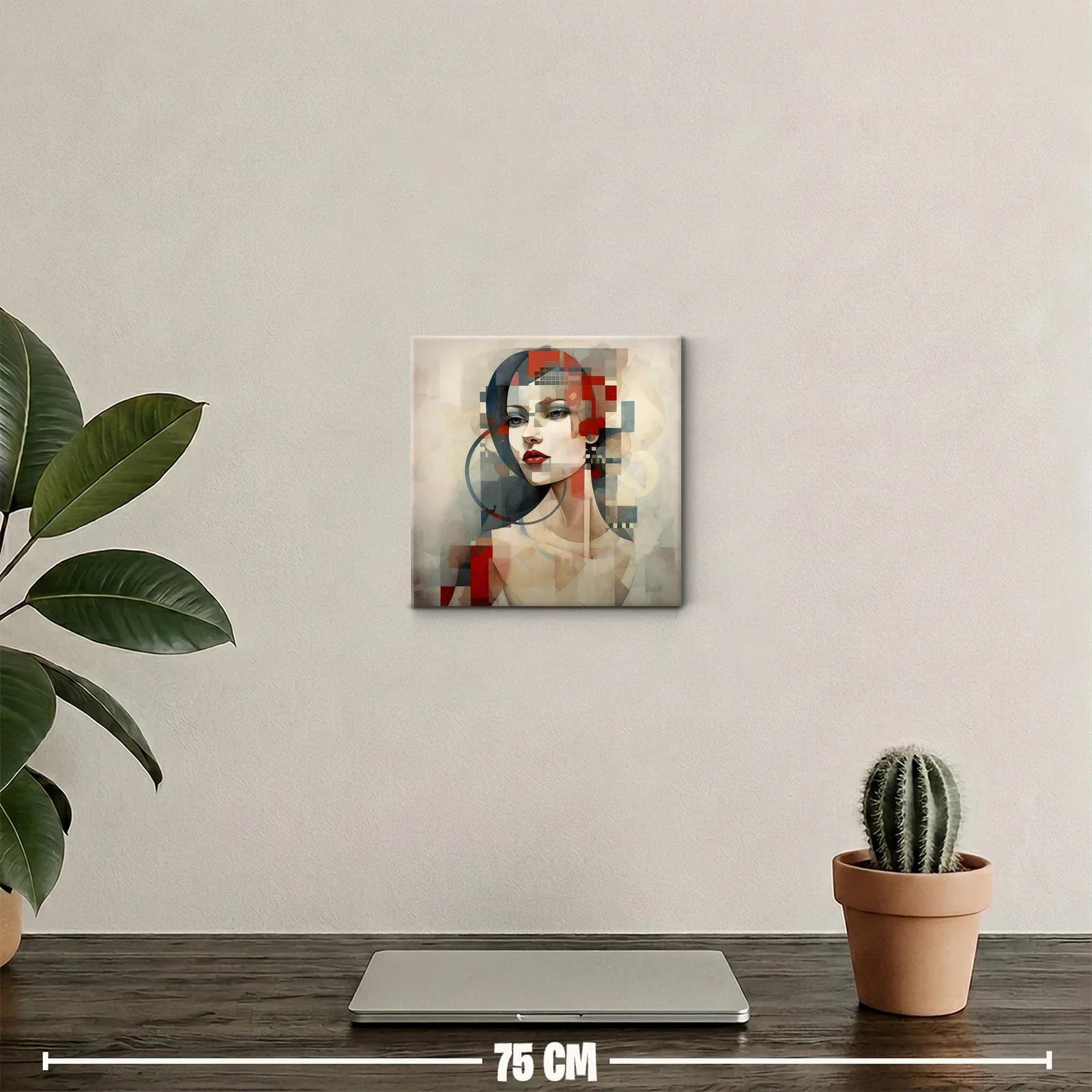 Retrato femenino con formas geométricas en tonos cálidos — miniatura 2