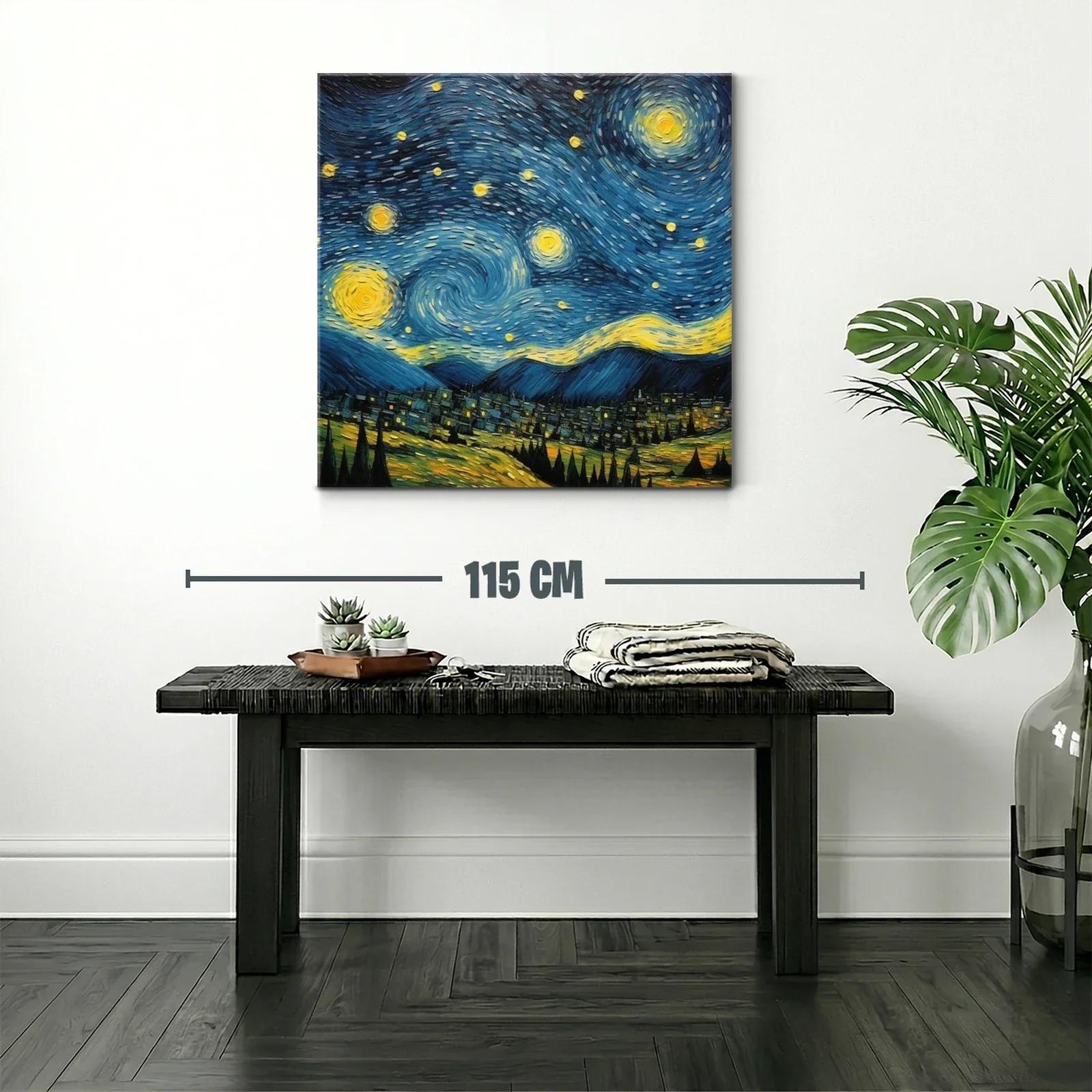 Cielo Nocturno Estrellado con Pueblo y Montañas — miniatura 2