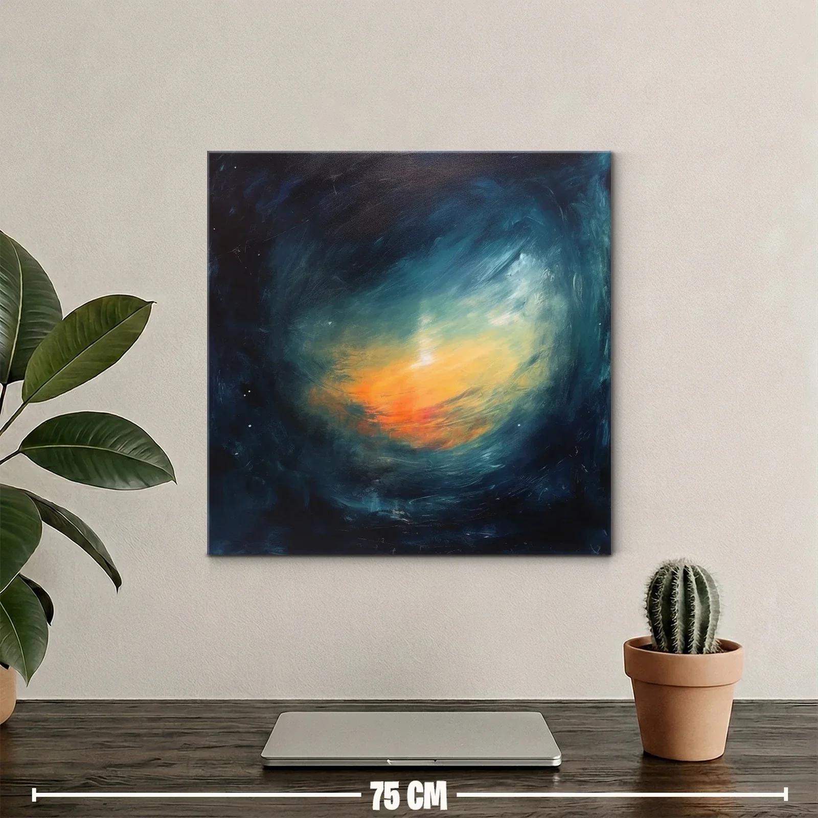 Cuadro abstracto con luces cálidas y tonos profundos azules — miniatura 2