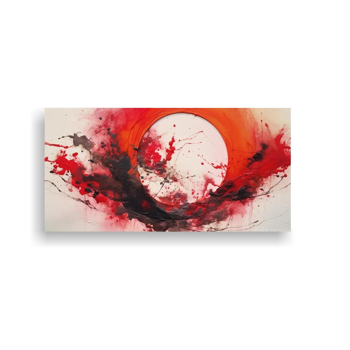Cuadro sol rojo abstracto con salpicaduras