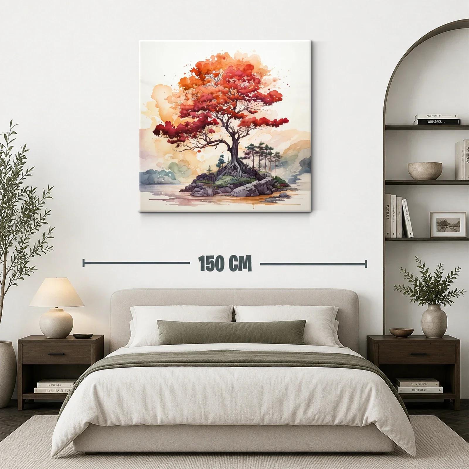 Árbol rojizo en isla junto a un lago sereno — miniatura 3