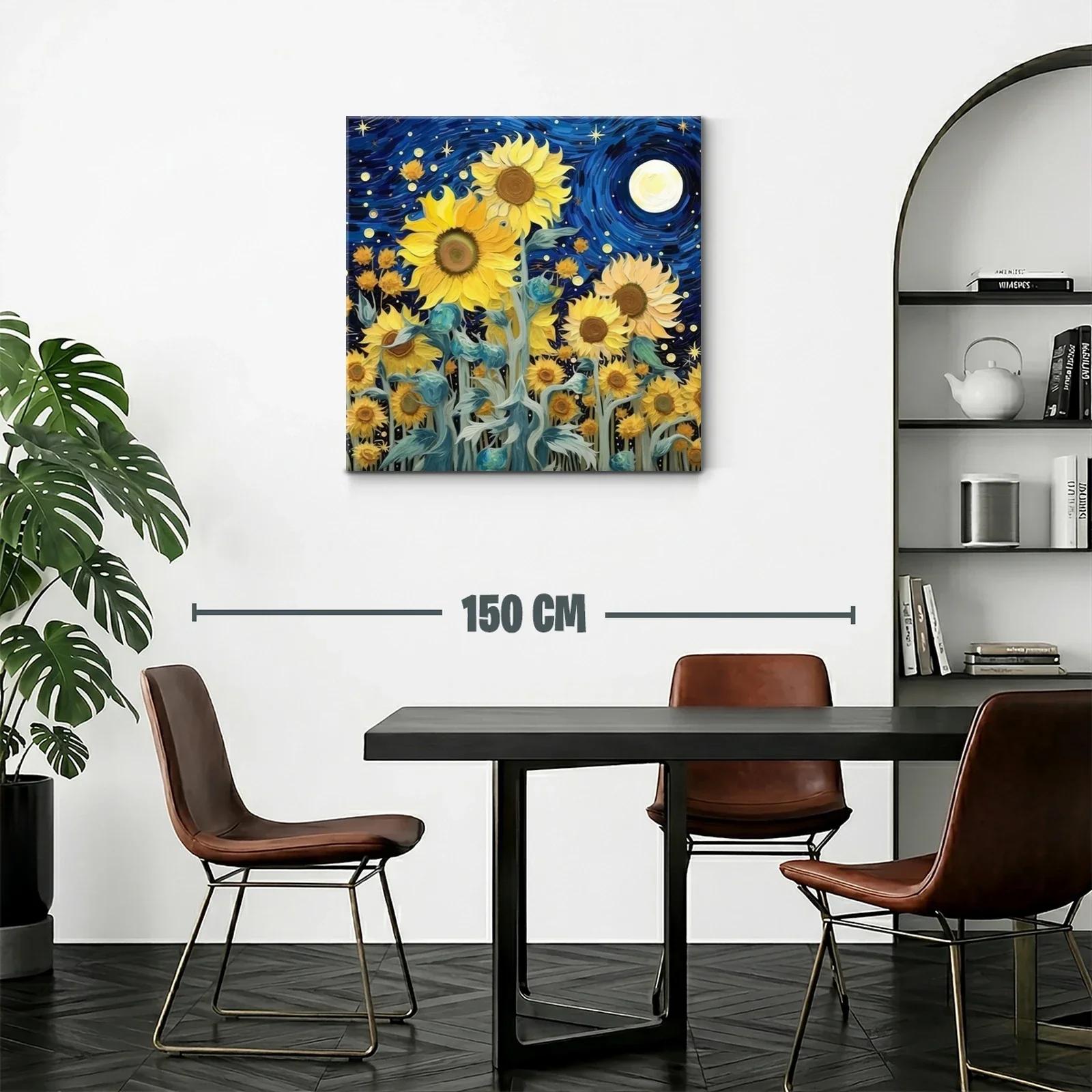 Girasoles bajo un cielo nocturno estrellado y vibrante — miniatura 2