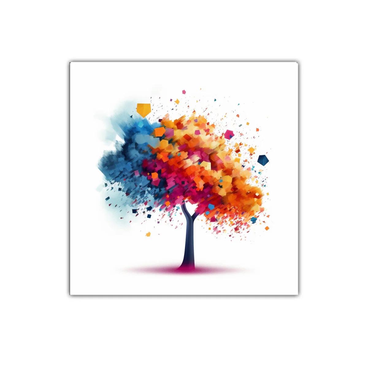 Árbol colorido con explosión abstracta de formas geométricas
