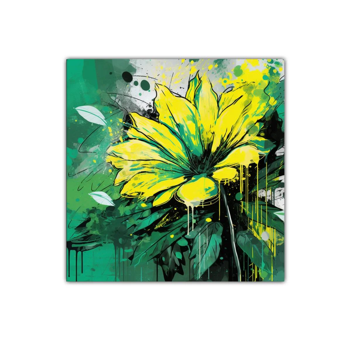 Cuadro vibrante con flor amarilla y fondo verde intenso — imagen principal