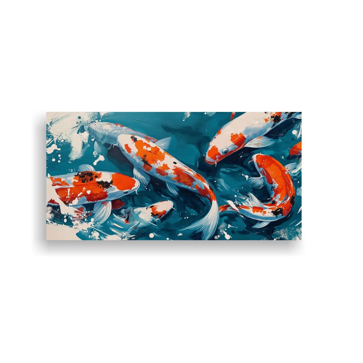 Cuadro peces koi naranjas y blancos con remolinos