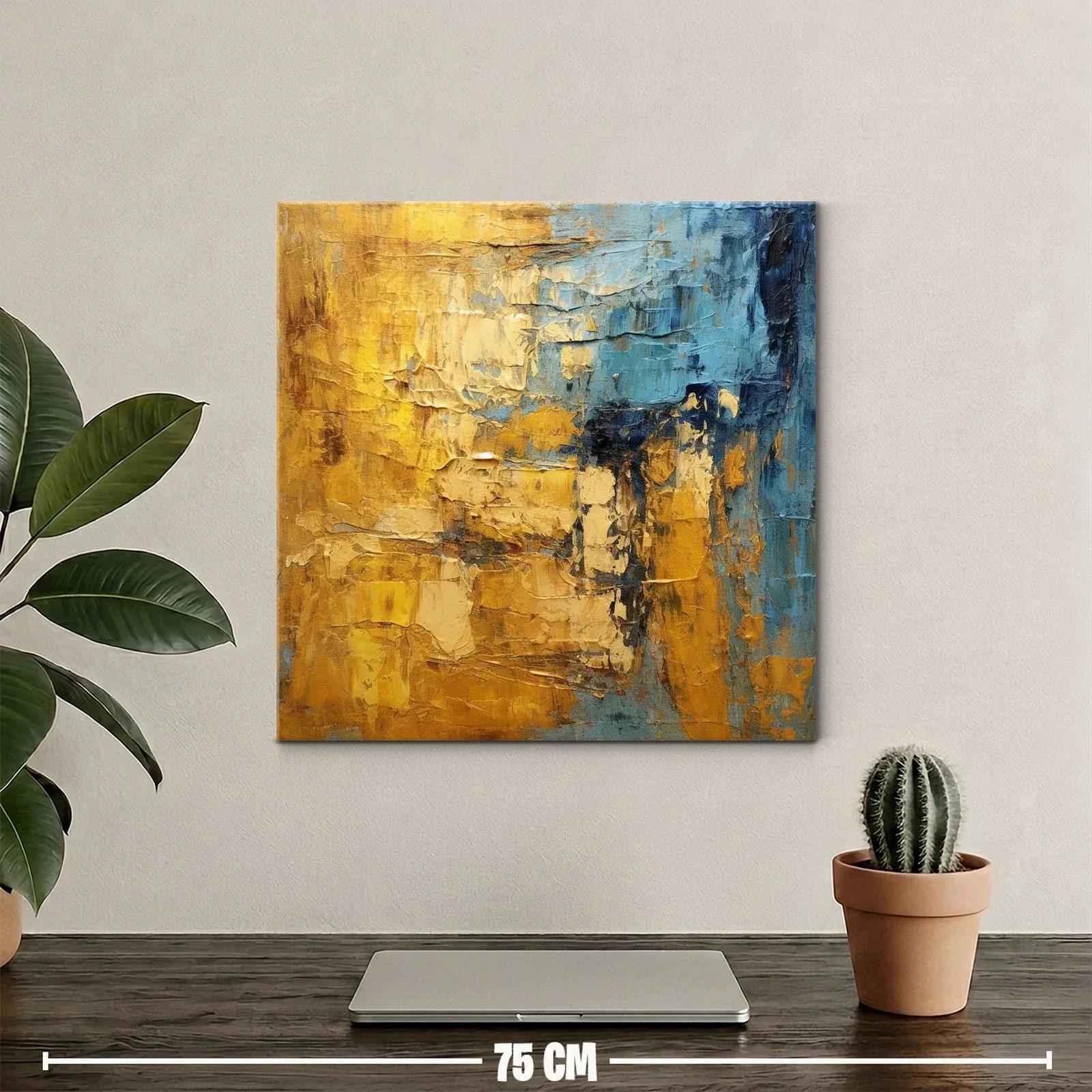 Cuadro abstracto con texturas y tonos dorados y azules — miniatura 2