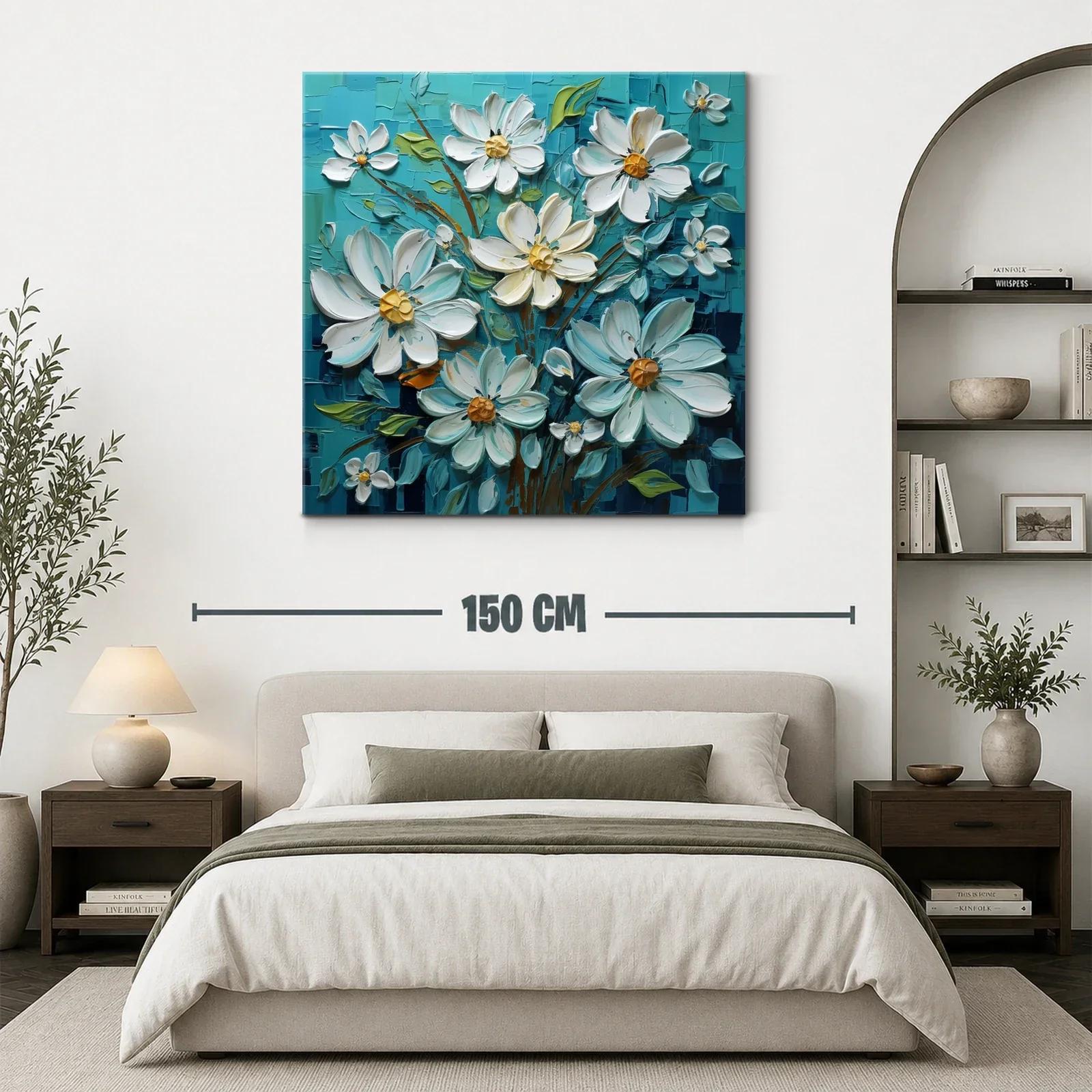 Flores blancas con fondo turquesa de gran textura — miniatura 3