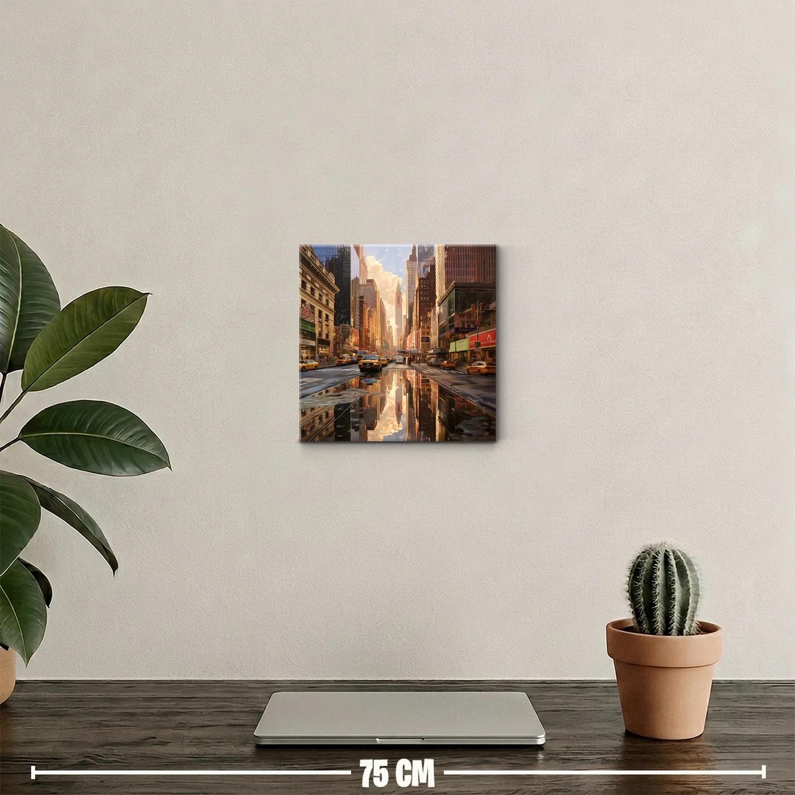 Calle urbana vibrante al atardecer con reflejos dorados — miniatura 2