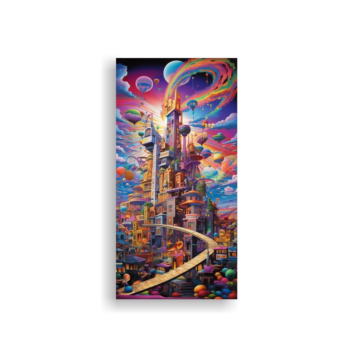 Cuadro ciudad fantástica futurista con remolino luminoso