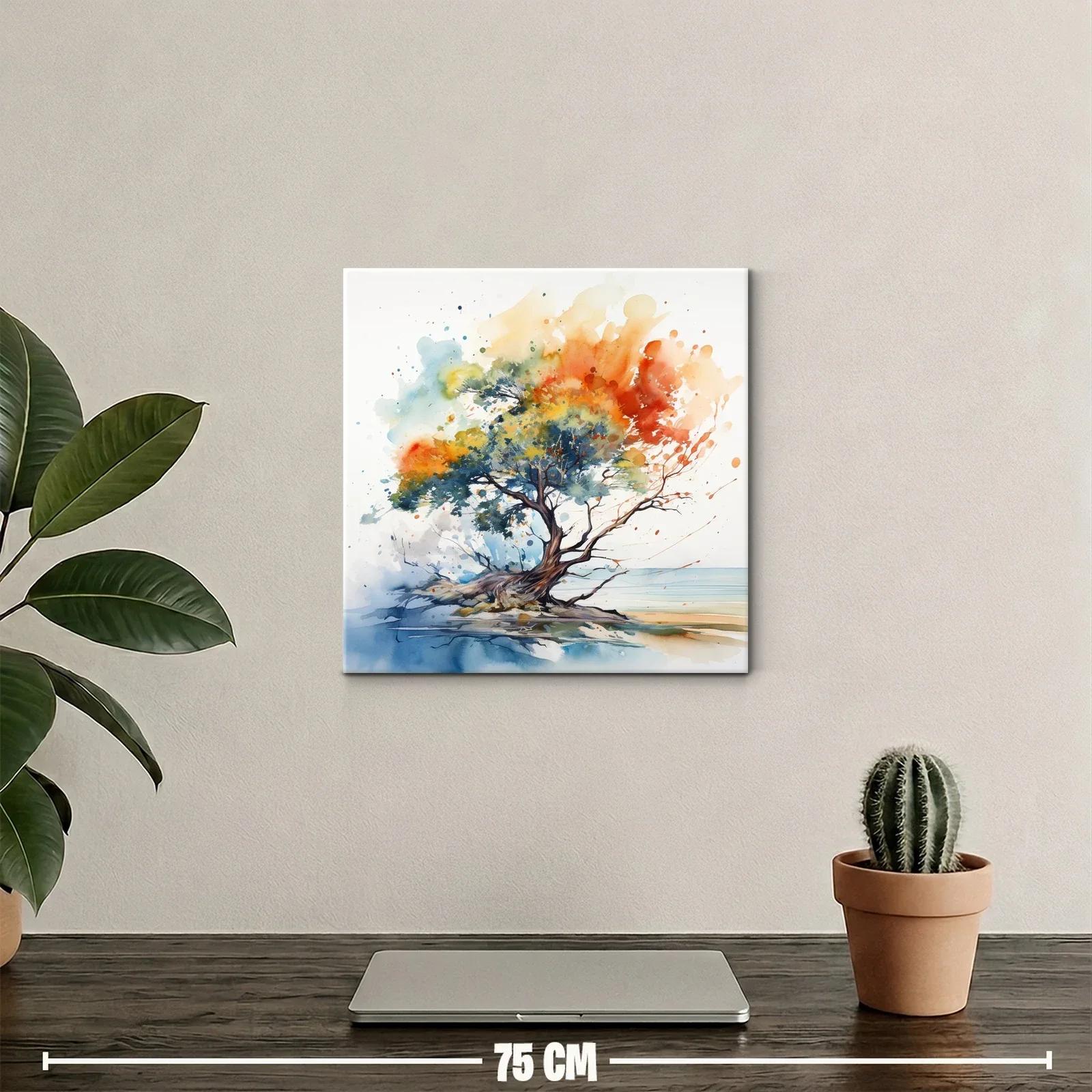 Árbol solitario con vibrantes tonos otoñales y azules suaves — miniatura 2