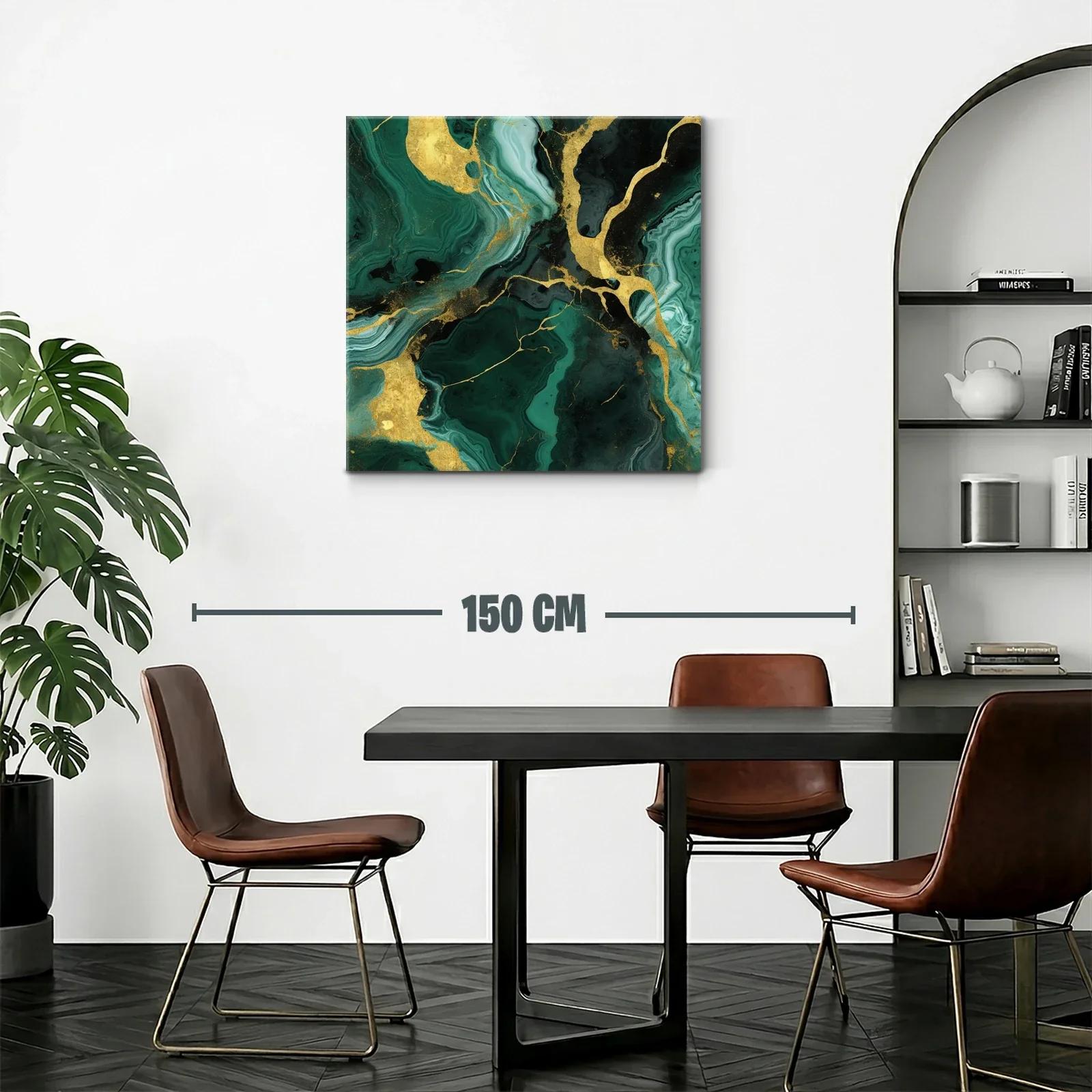 Cuadro abstracto con tonos verdes y detalles dorados brillantes — miniatura 2