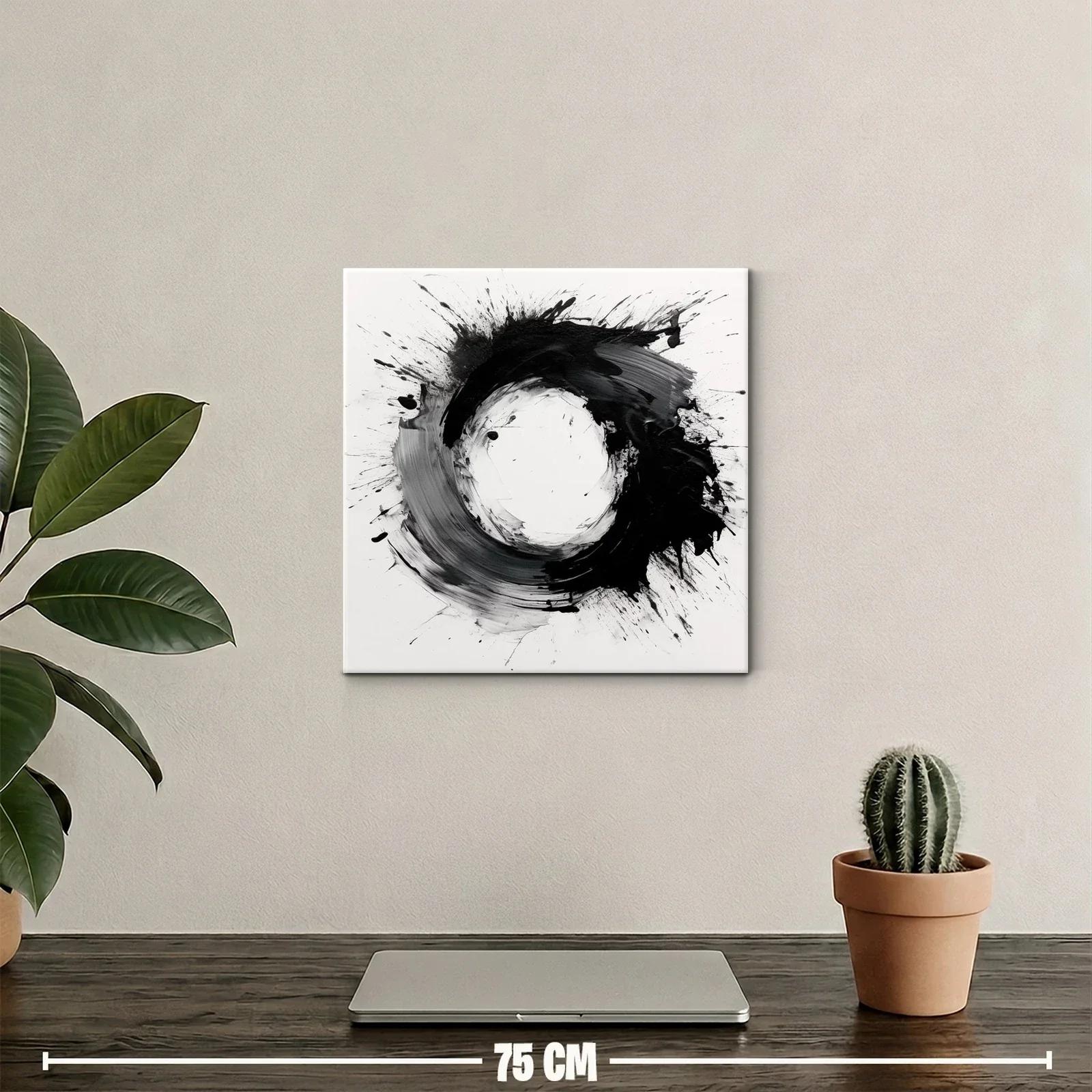 Cuadro abstracto con formas circulares en blanco y negro — miniatura 2