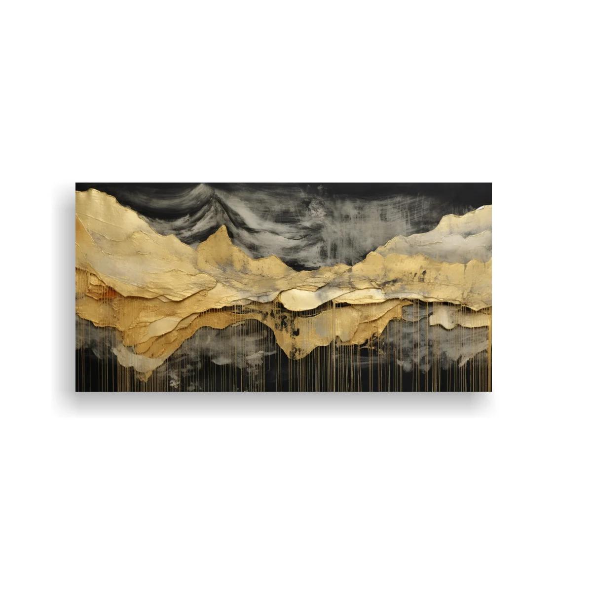 Cuadro paisaje montañoso abstracto con goteos verticales
