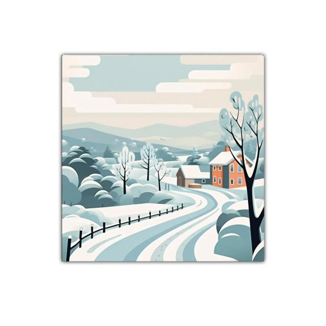 Paisaje de invierno con casas y árboles nevados