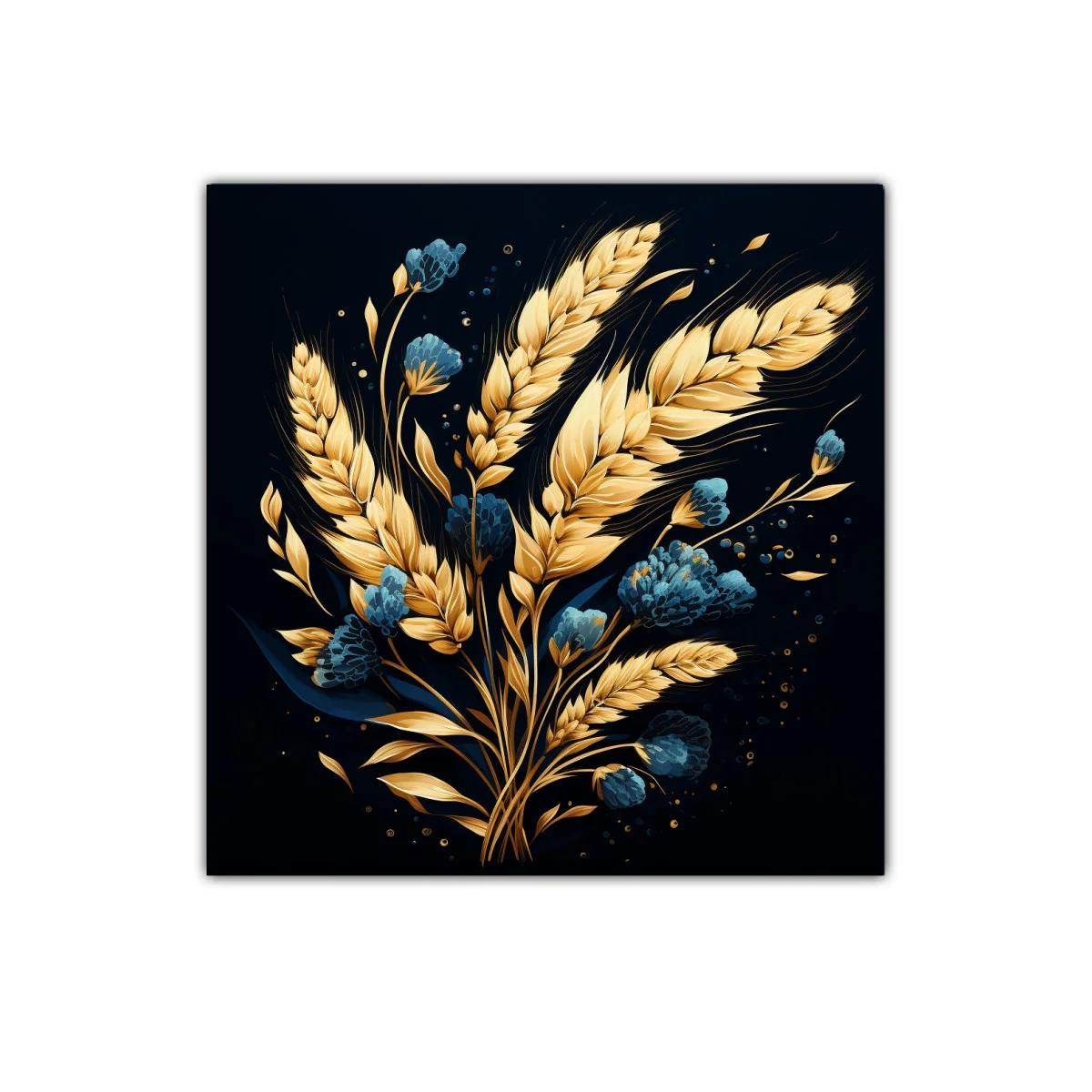 Cuadro decorativo con espigas doradas y flores azules — imagen principal