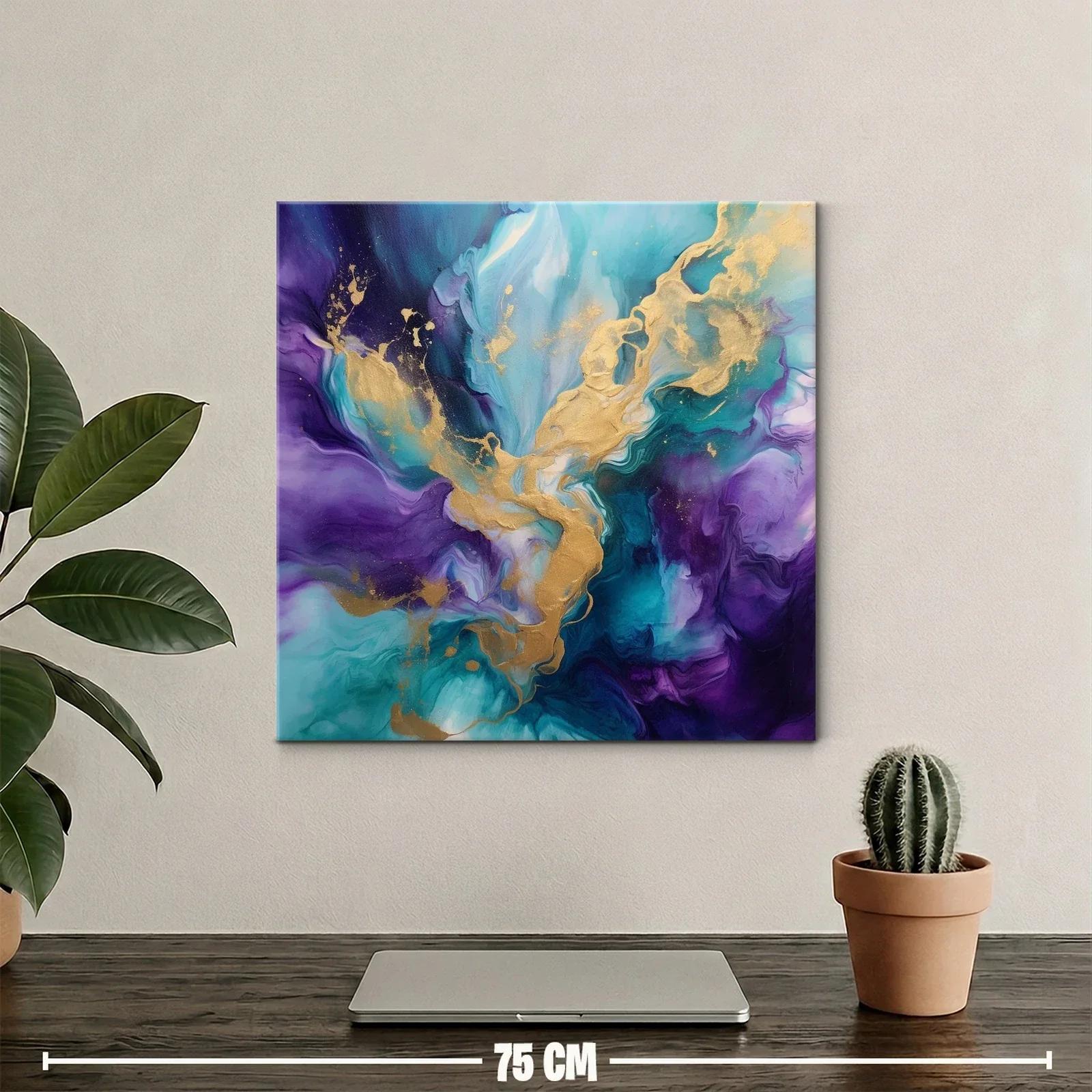 Cuadro Abstracto con Tono Azul y Dorado Vibrante — miniatura 2