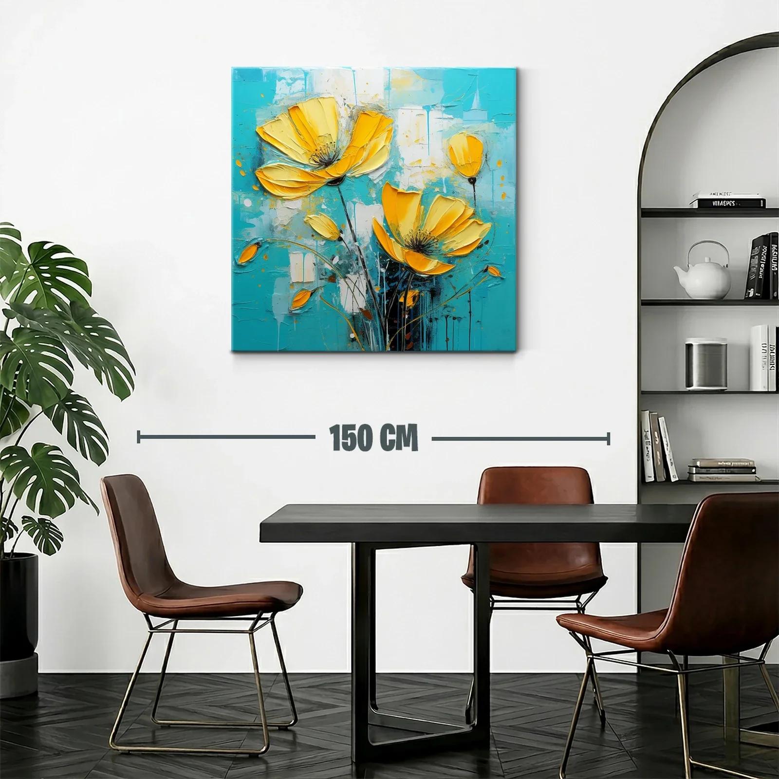 Flores amarillas vibrantes sobre fondo turquesa — miniatura 2
