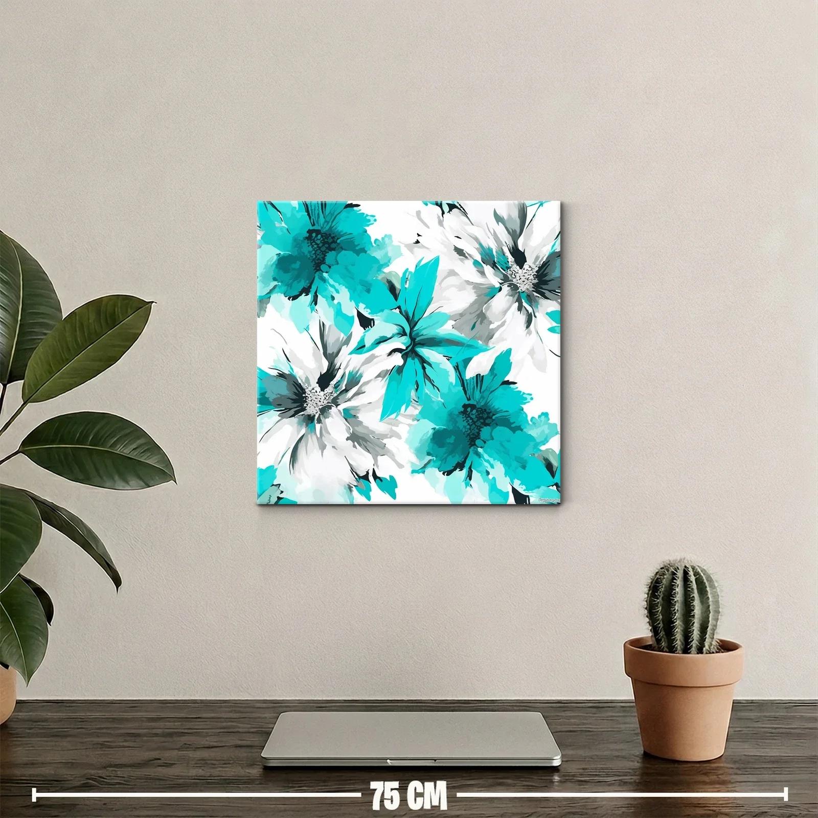 Cuadro floral con tonos turquesa y blanco vibrante — miniatura 2