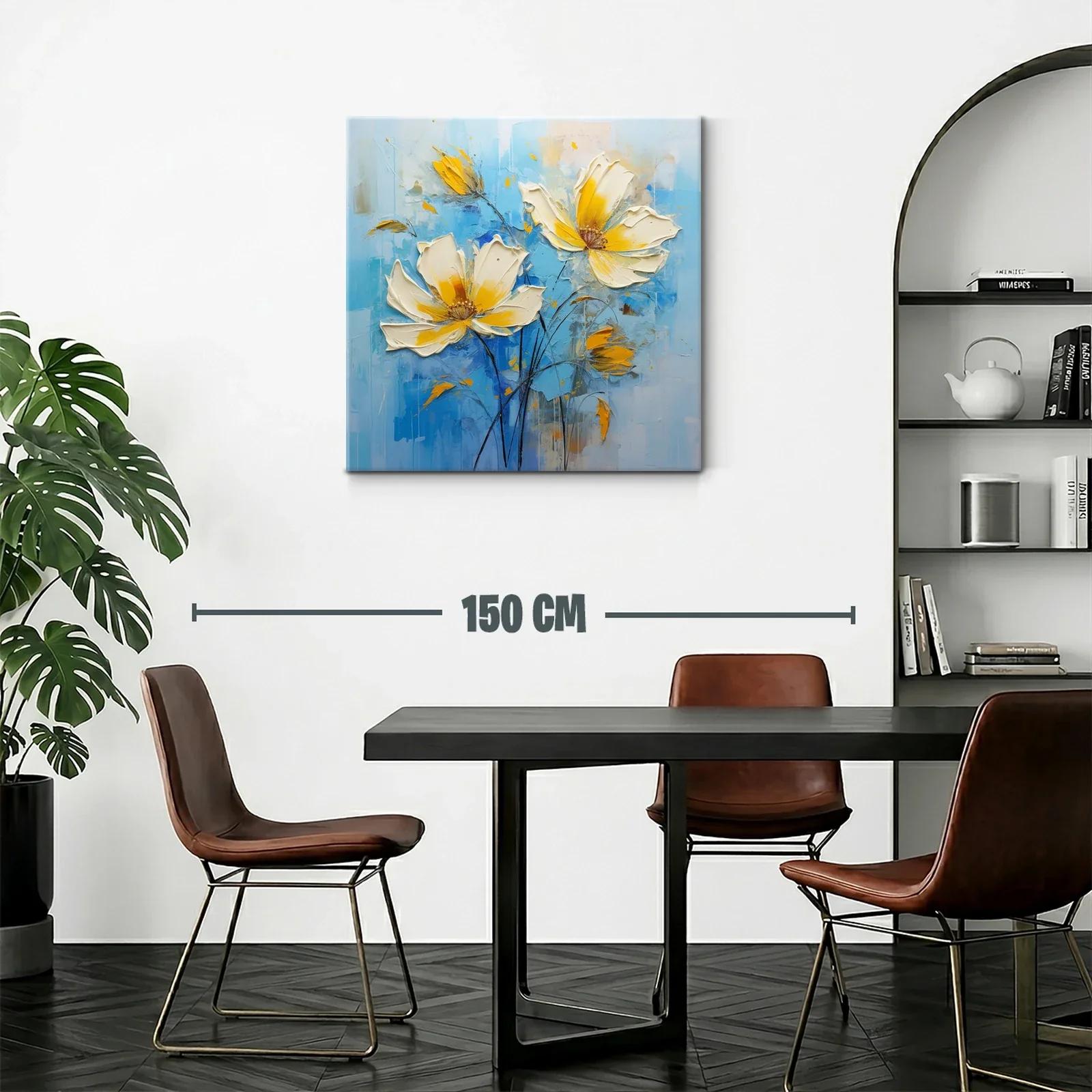 Flores en tonos amarillos sobre fondo azul relajante — miniatura 2