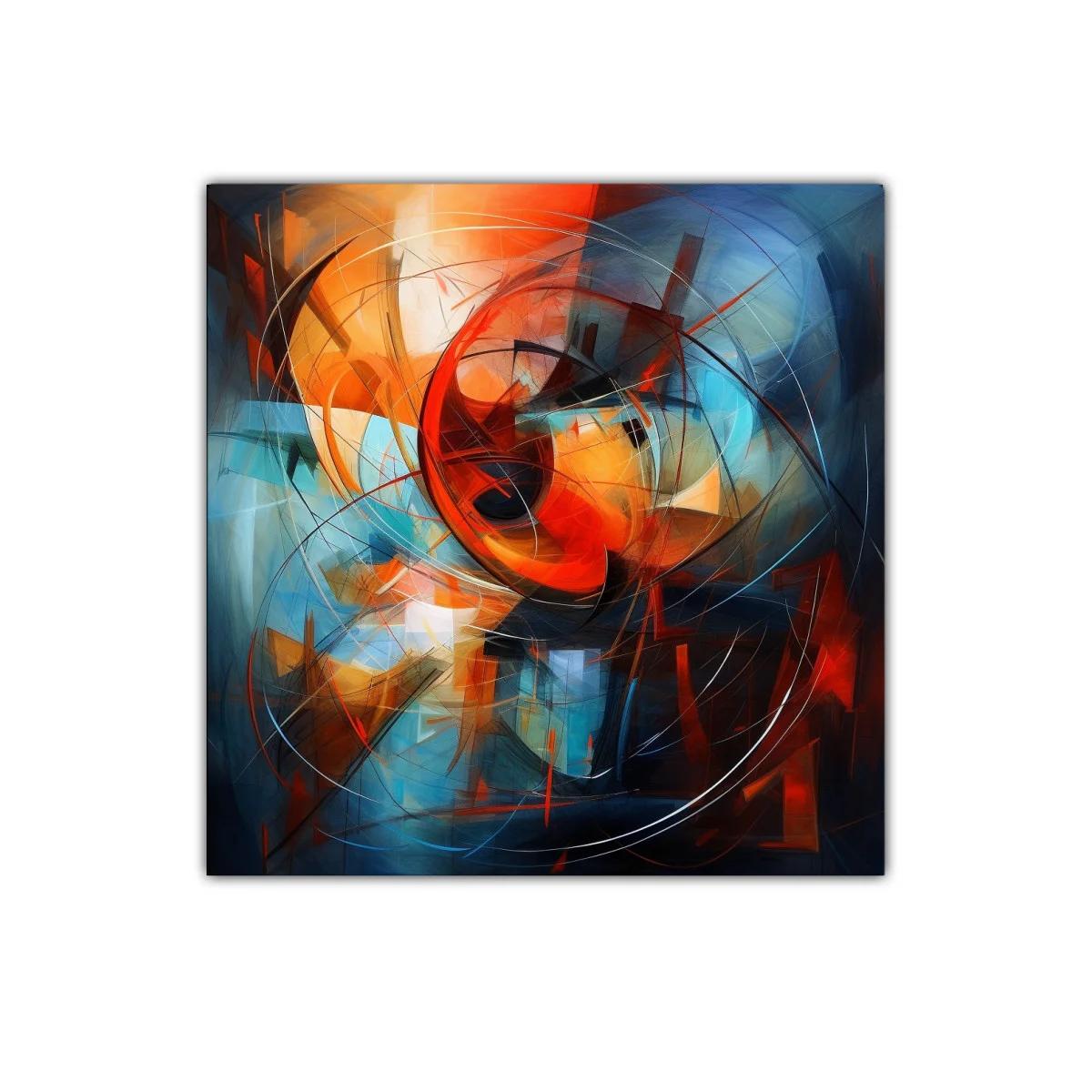 Cuadro abstracto con vibrantes tonos cálidos y fríos