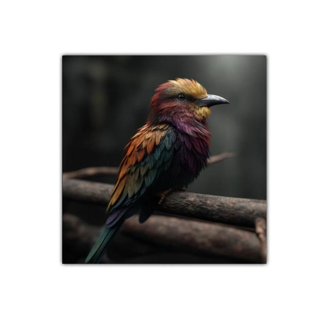 Cuadro decorativo de ave colorida sobre rama natural