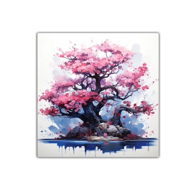 Árbol con flores rosas en paisaje delicado y armonioso