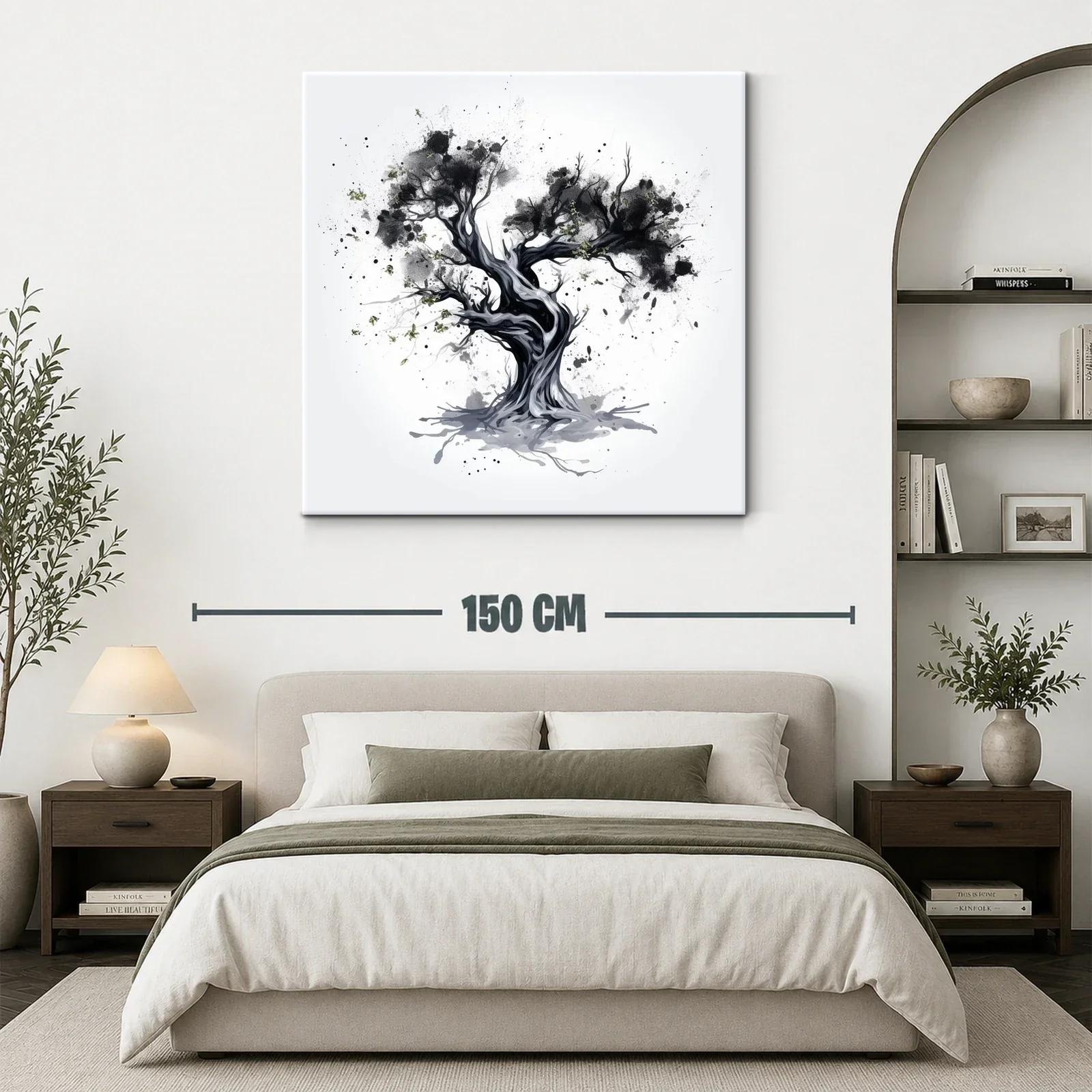Árbol abstracto en tonos gris y negro con detalles verdes — miniatura 3