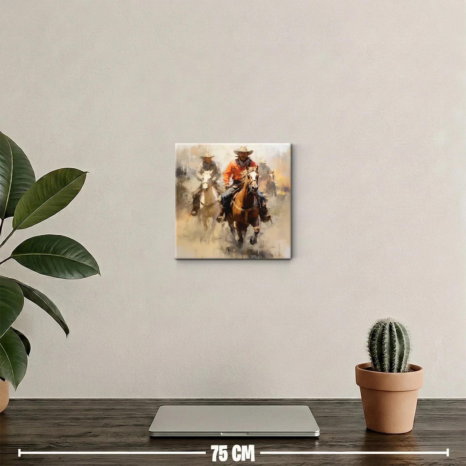 Cuadro con vaqueros montando a caballo en movimiento — miniatura 2