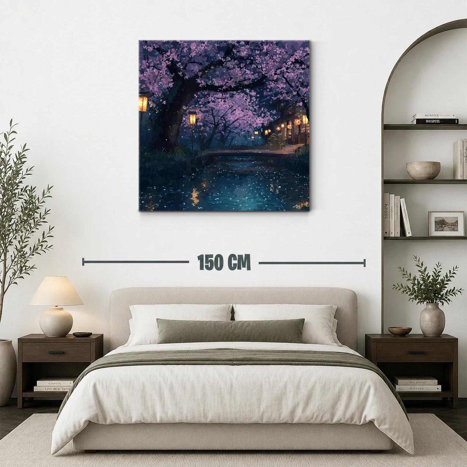 Noche mágica bajo cerezos en flor junto al río — miniatura 3