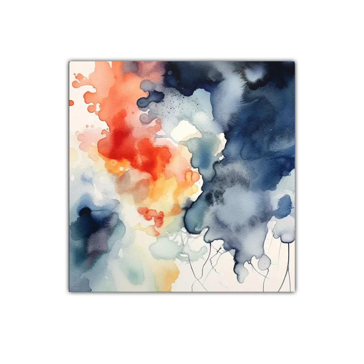 Cuadro abstracto con tonos cálidos y fríos vibrantes