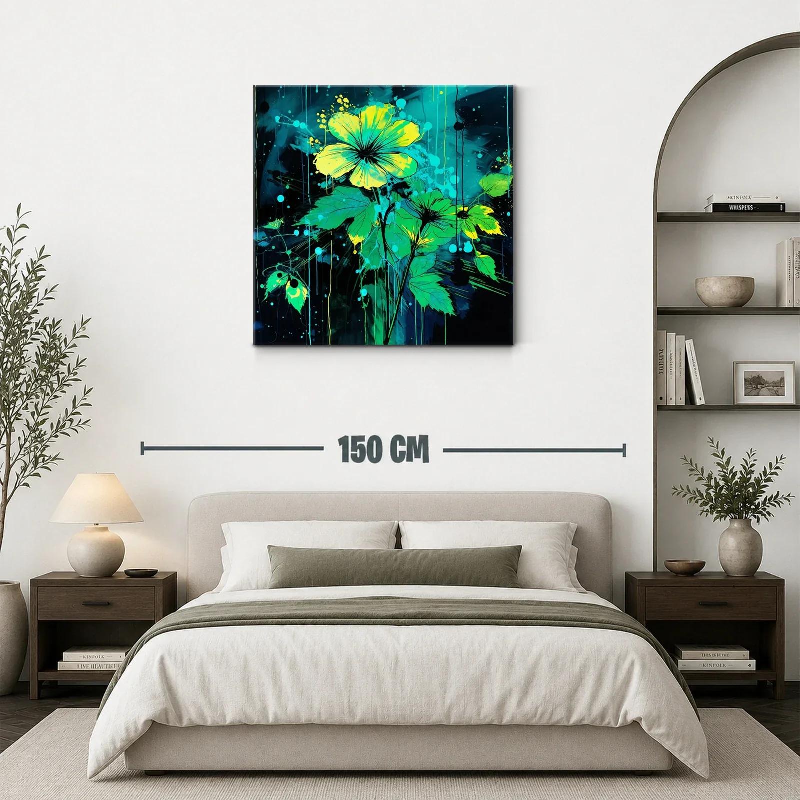 Cuadro floral vibrante en tonos verdes y amarillos — miniatura 3