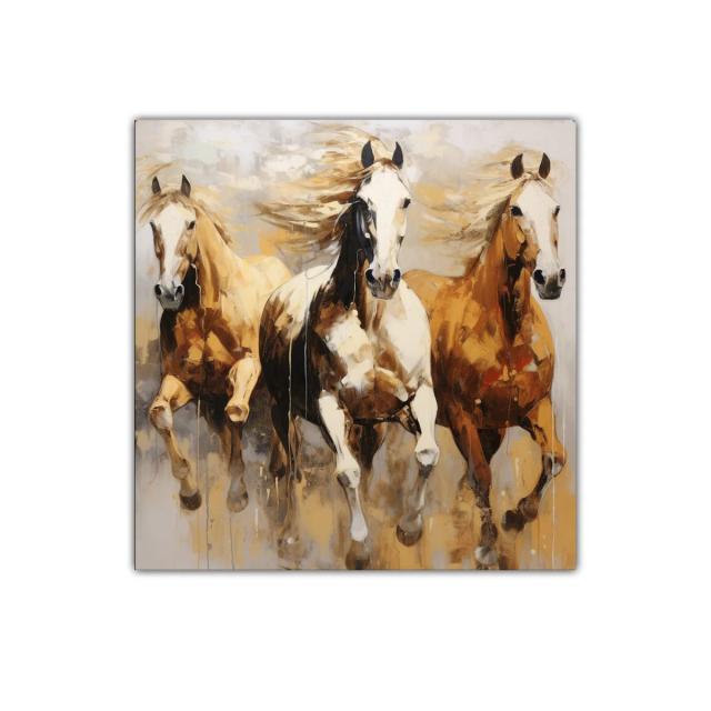 Cuadro decorativo con tres caballos al galope en tonalidades cálidas