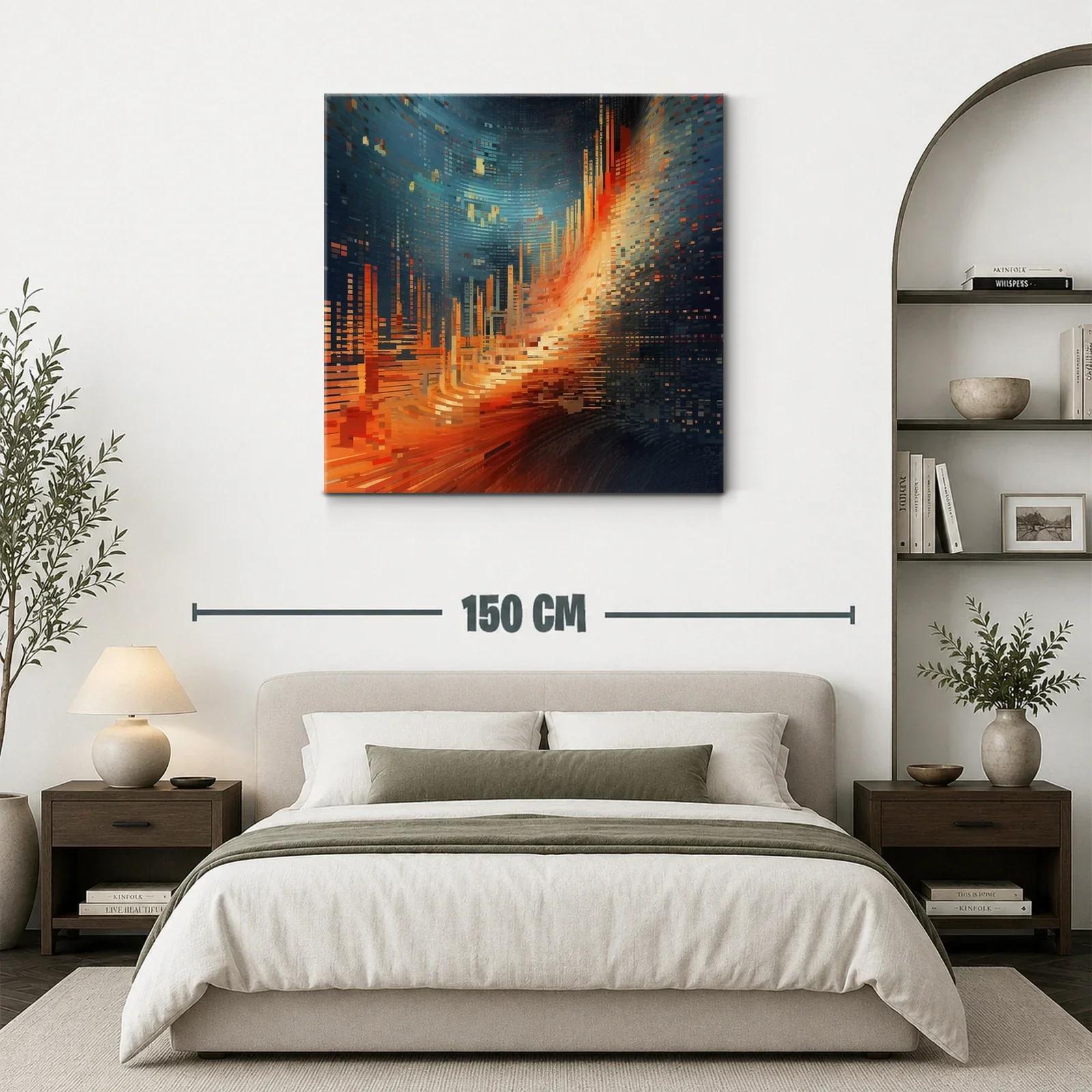 Cuadro abstracto con tonos cálidos y fríos en movimiento — miniatura 3