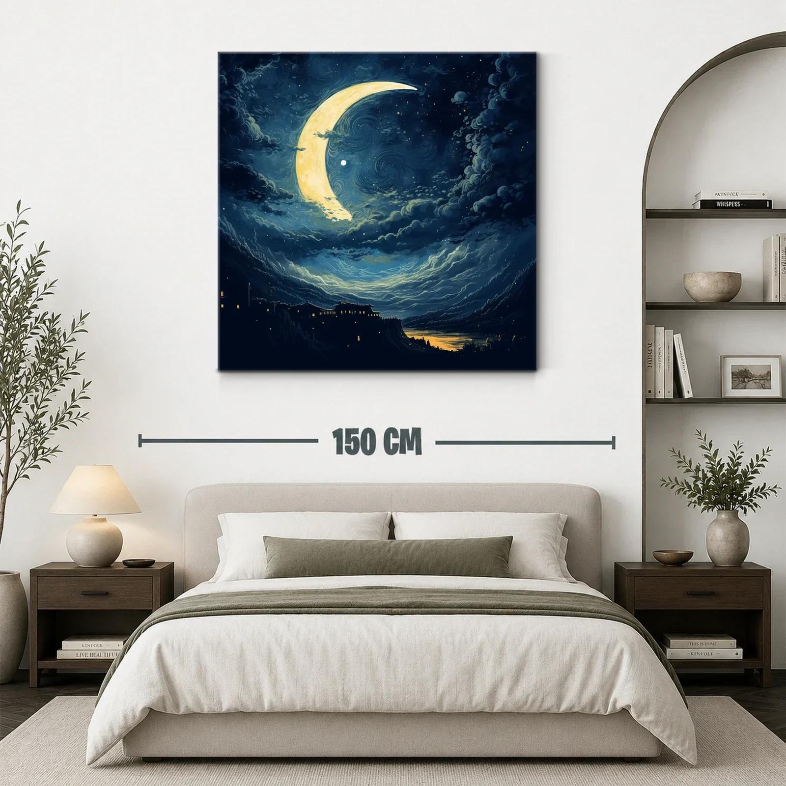 Noche mágica con luna creciente y paisaje nocturno — miniatura 3