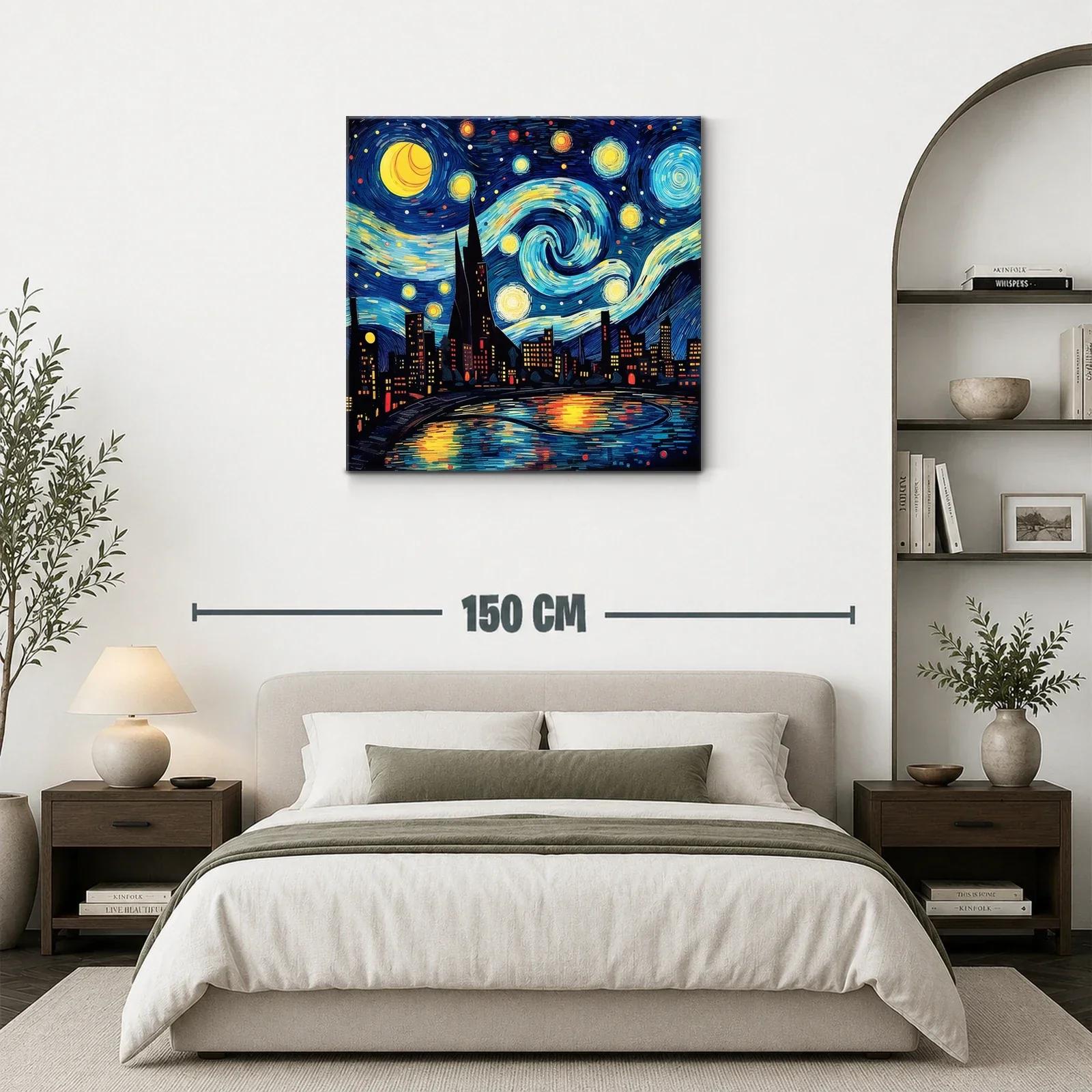 Paisaje nocturno urbano con estrellas vibrantes y reflejos — miniatura 3