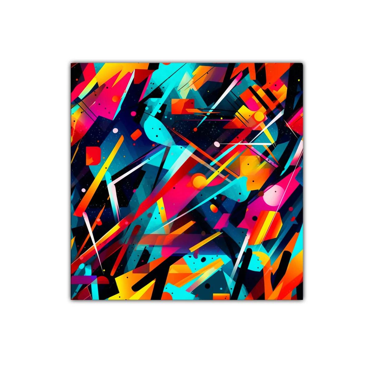 Cuadro abstracto vibrante con formas geométricas dinámicas