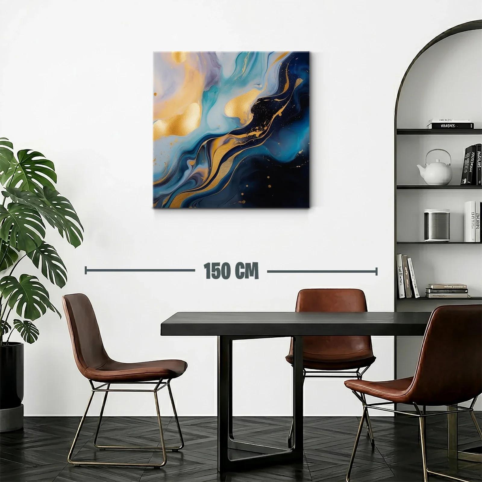 Cuadro abstracto con tonos dorados y azules intensos — miniatura 2