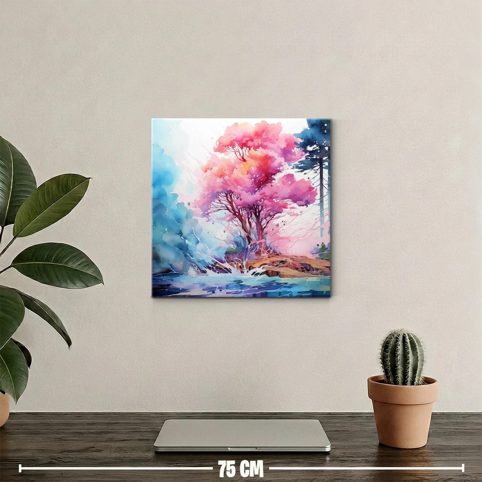 Árbol con vibrantes tonos rosas y azules en paisaje sereno — miniatura 2