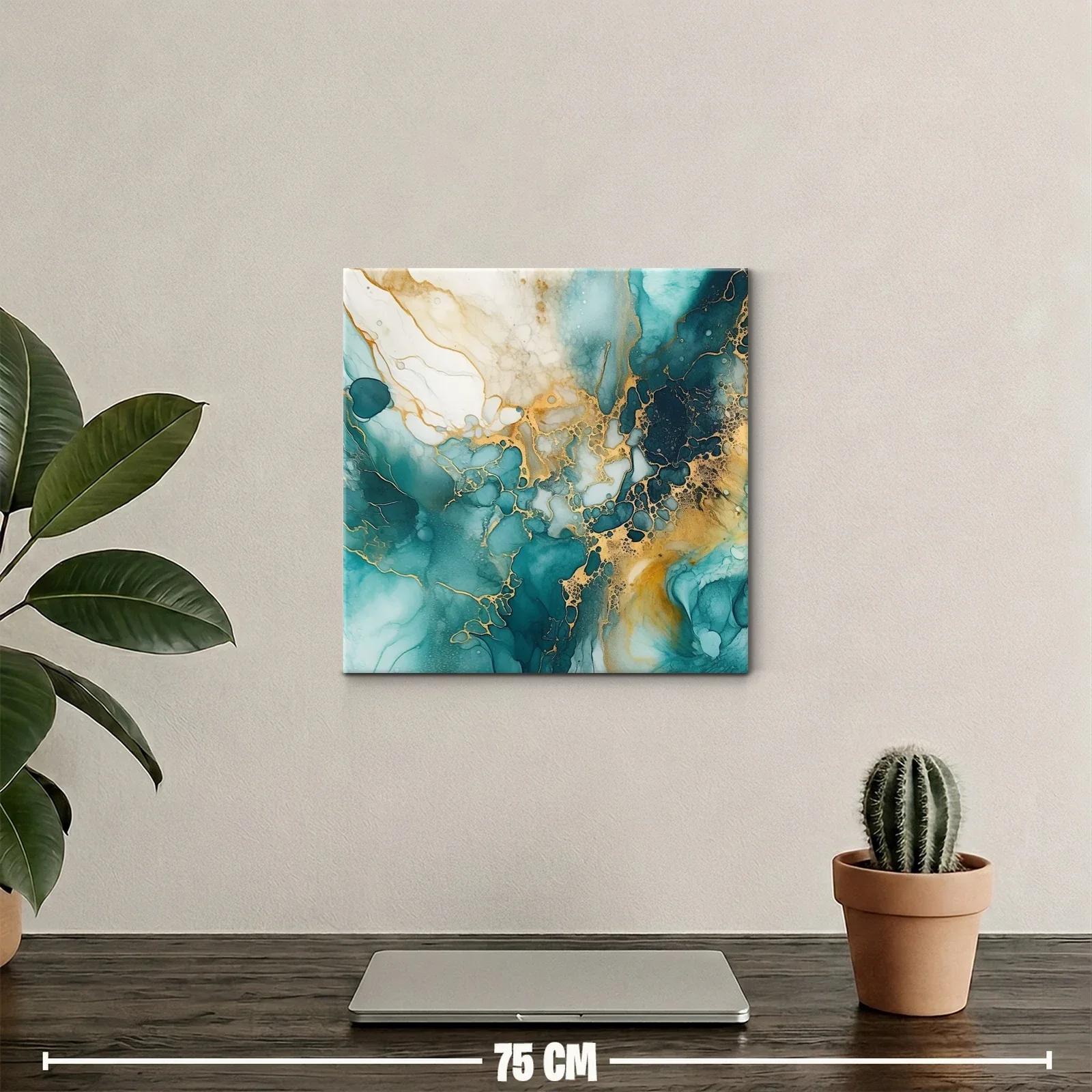 Cuadro abstracto con tonos turquesa y dorado brillante — miniatura 2