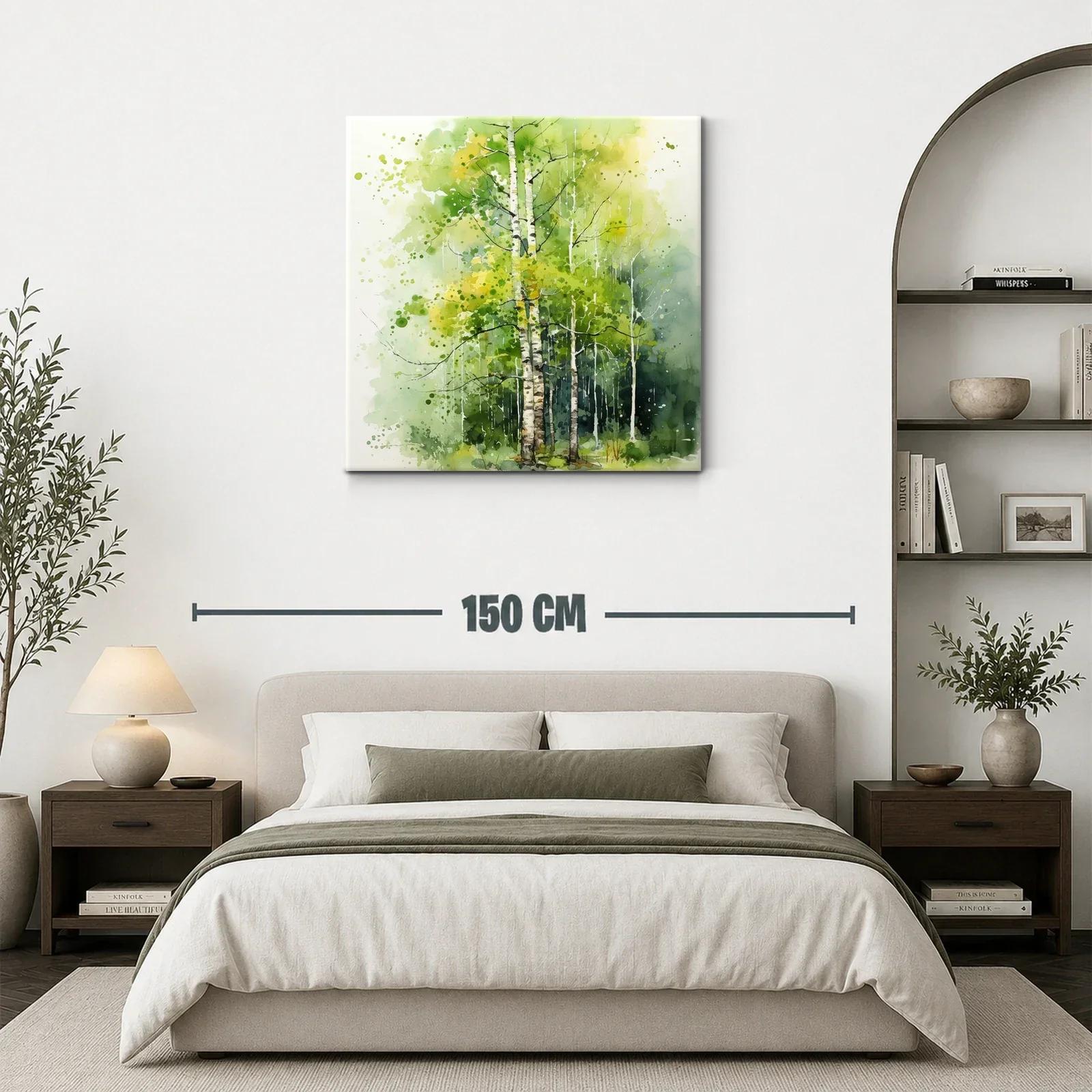 Bosque de abedules en verdes y amarillos vibrantes — miniatura 3