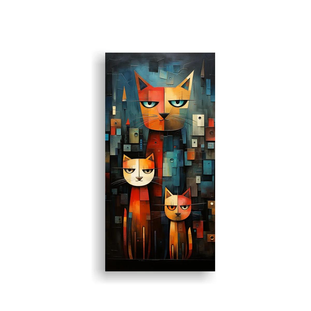 Cuadro gatos geométricos entre bloques rectangulares
