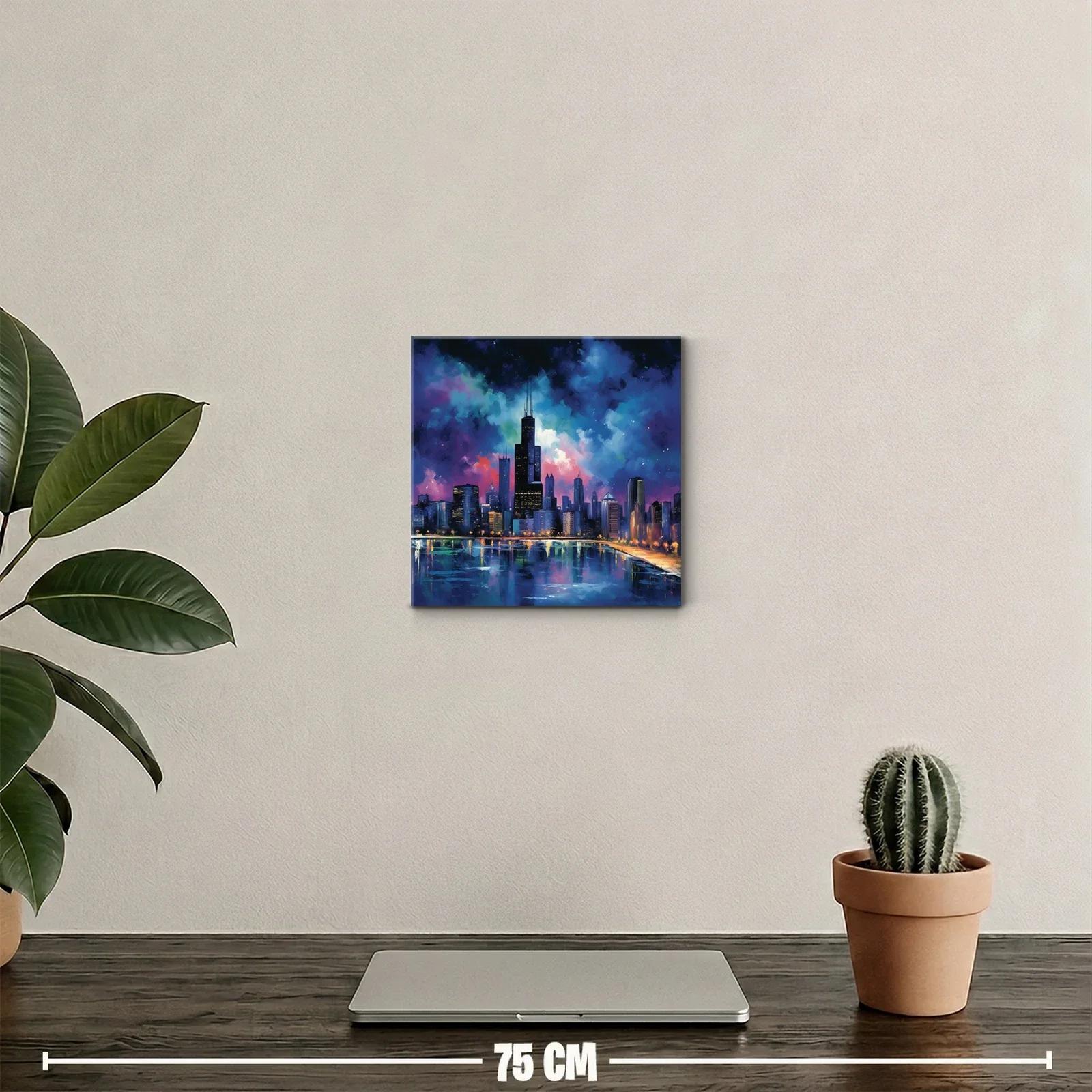 Ciudad nocturna con reflejos y cielo vibrante en azul y púrpura — miniatura 2